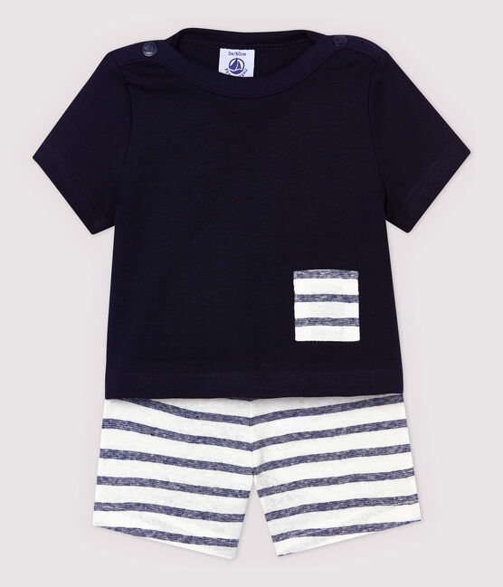 Baby-Ensemble aus T-Shirt/Shorts aus Baumwolle/Leinen für Jungen blau SMOKING/weiss MARSHMALLOW