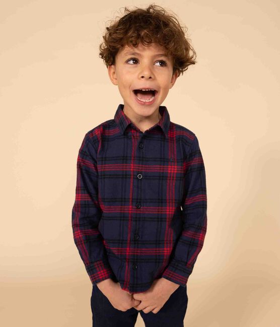Kinderhemd aus Baumwoll-Flanell mit Karomuster für Jungen blau SMOKING/weiss MULTICO