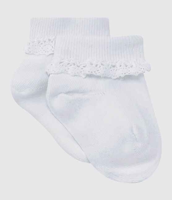 Einfarbige Mädchen-Socken mit Spitzenbesatz weiss ECUME