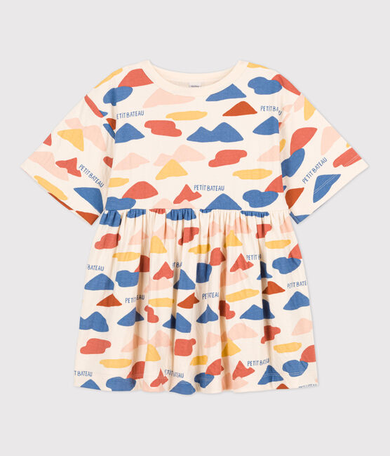 Bedrucktes Kinderkleid aus Doppeljersey für Mädchen weiss AVALANCHE/ MULTICO
