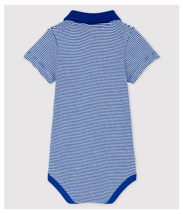 Kurz&auml;rmeliger Baby-Body mit Polo-Kragen aus Baumwolle f&uuml;r Jungen blau/weiss