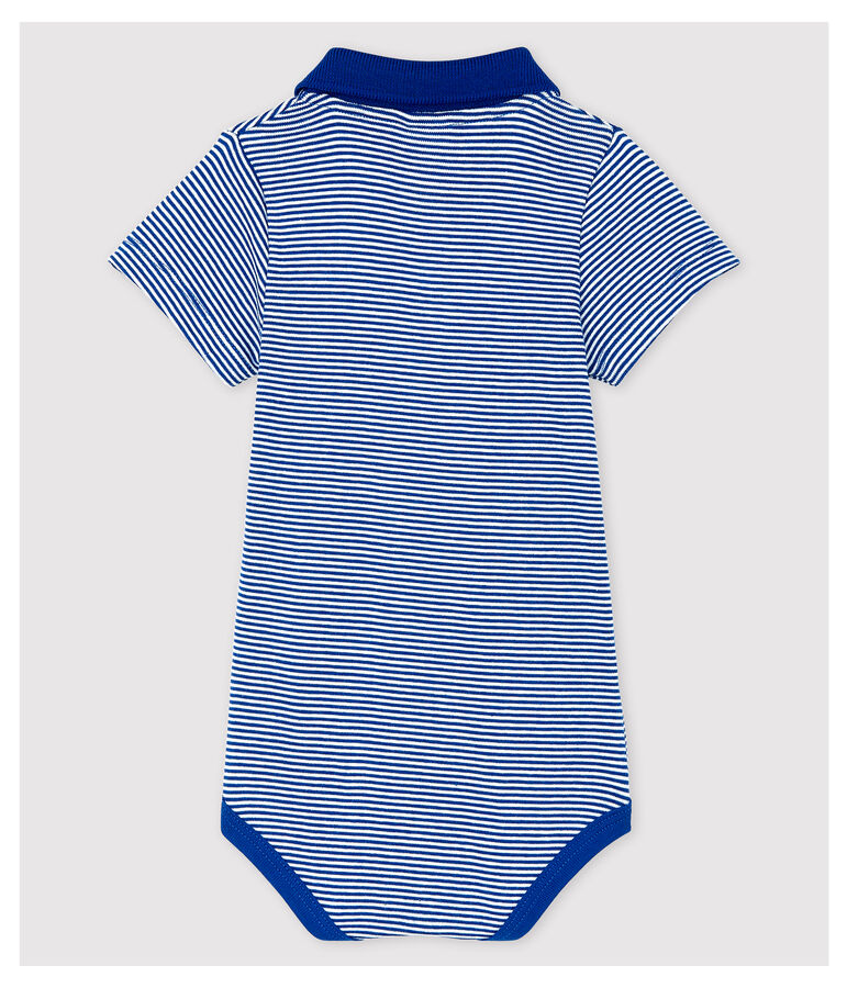 Kurz&auml;rmeliger Baby-Body mit Polo-Kragen aus Baumwolle f&uuml;r Jungen blau/weiss