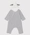 Langer, gestreifter Baby-Overall aus Bio-Baumwolle mit Kapuze weiss MARSHMALLOW/blau SMOKING