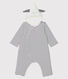 Langer, gestreifter Baby-Overall aus Bio-Baumwolle mit Kapuze