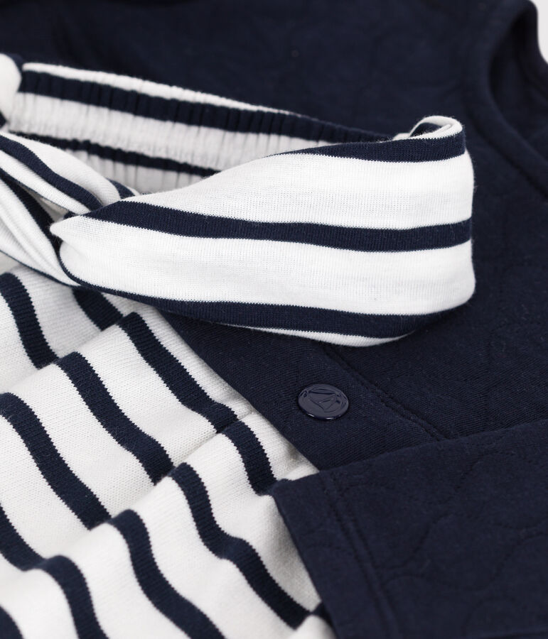 Set lang&auml;rmeliges Baby-Kleid aus Doppeljersey und Baumwolle und dazu passendes Baby-Stirnband. vielfarbig