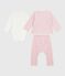3-teiliges Baby-Set mit Herz- und Blumenmotiv und bestickter Body rosa JOLI/weiss MULTICO