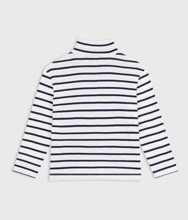 Kinder-Rollkragenshirt aus Baumwolle mit Streifen weiss/blau