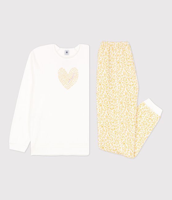 Kinderpyjama aus Mischgewebe mit Blumenmuster für Mädchen weiss MARSHMALLOW/weiss MULTICO