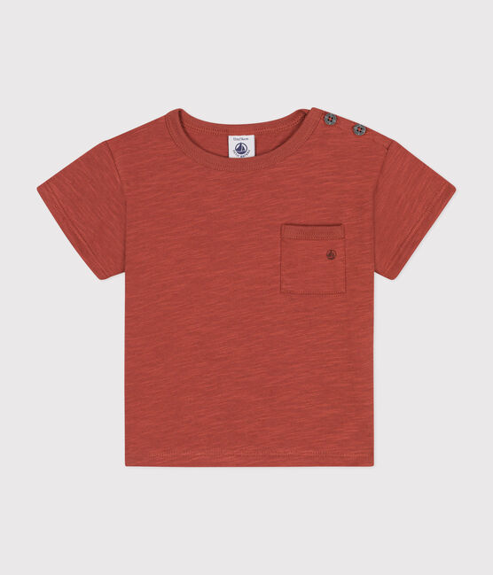 Kurzärmeliges Baby-T-Shirt aus geflammtem Jersey braun FAMEUX