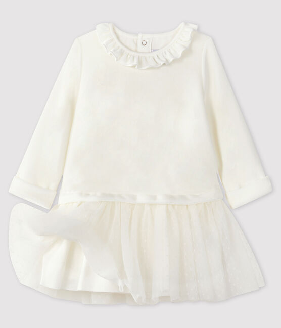 Langärmeliges Baby-Kleid für Mädchen weiss MARSHMALLOW