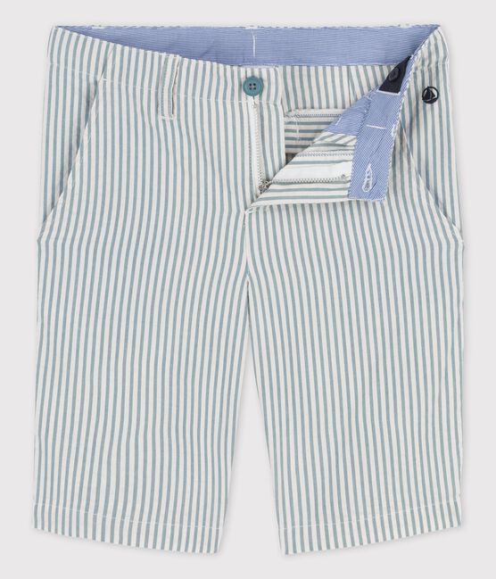 Bermuda aus Seersucker für Jungen weiss MARSHMALLOW/blau BRUT