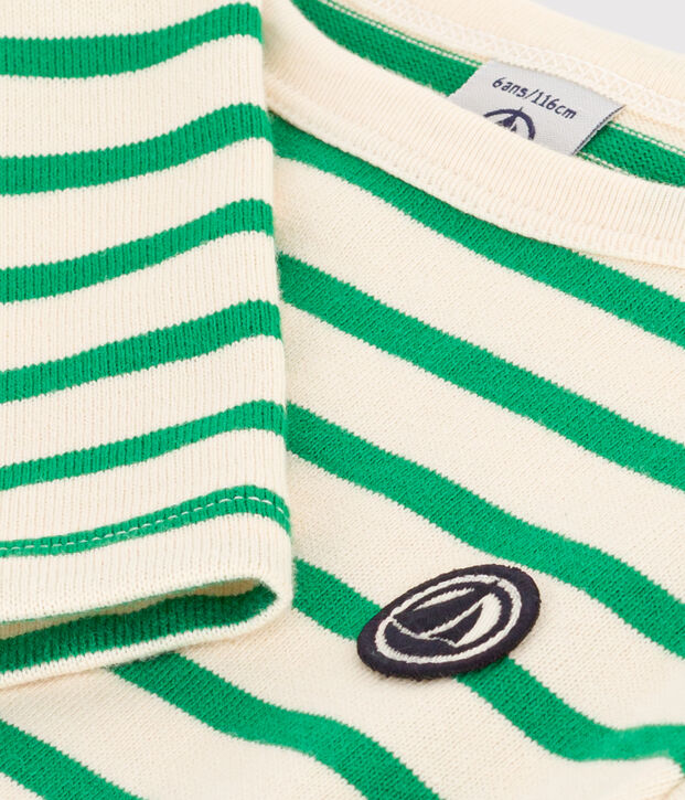 Kinder-Matrosenshirt aus dicker Baumwolle naturfarben/gr&uuml;n