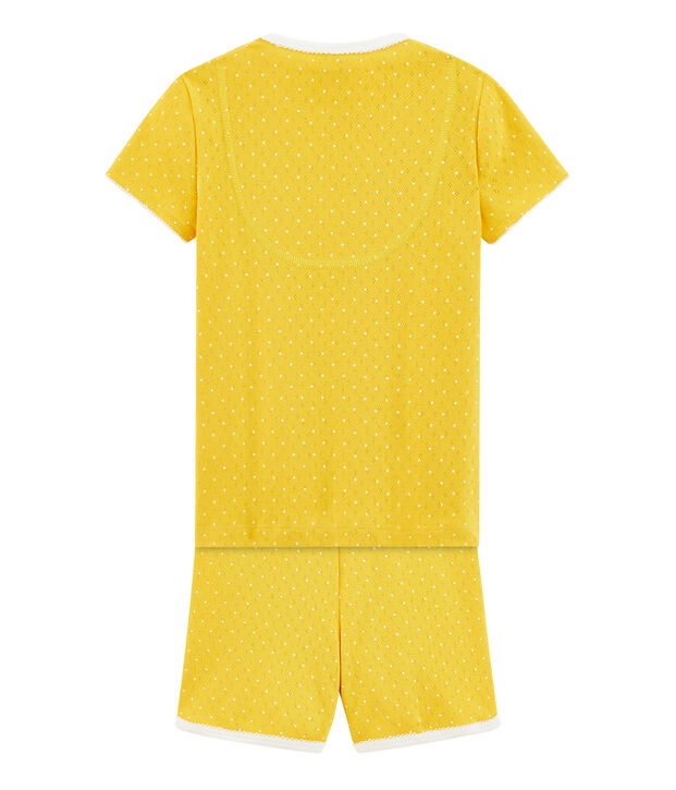 Rippstrick-Kurzpyjama f&uuml;r kleine M&auml;dchen gelb/weiss
