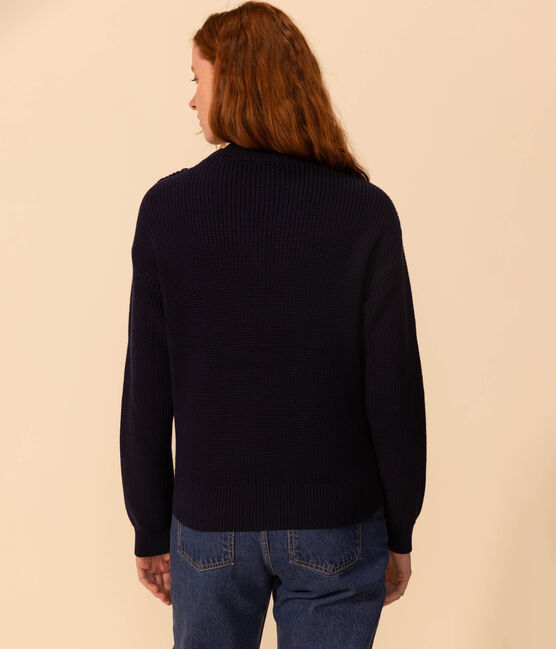 Damenpullover aus Baumwolle mit Patentmuster blau SMOKING