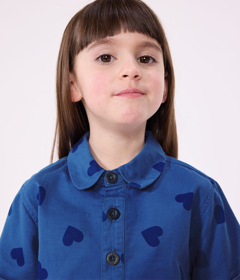 Kurz&auml;rmeliges Kinder-Kleid aus Baumwolle mit Herzmotiv blau/blau