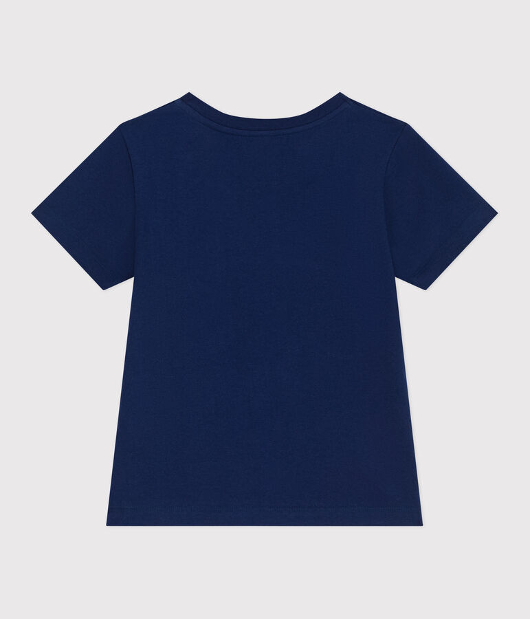 Kurz&auml;rmeliges Unisex Kinder-T-Shirt aus bedruckter Baumwolle blau