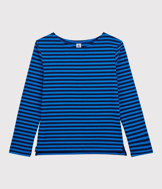 Baumwoll-T-Shirt mit Marinestreifen Damen blau/blau