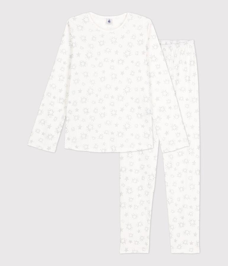 Kinderpyjama aus Baumwolle mit Sternen-Print f&uuml;r M&auml;dchen weiss/vielfarbig