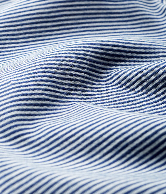 Langärmliger Baby-Body mit Streifen aus Wolle und Baumwolle blau MEDIEVAL/weiss MARSHMALLOW