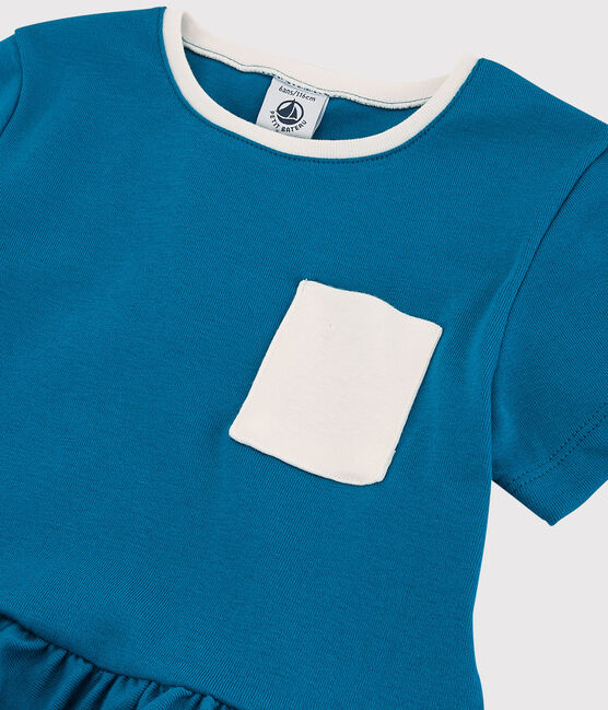 Kurzärmeliges Kinderkleid aus Baumwolle für Mädchen blau MYKONOS