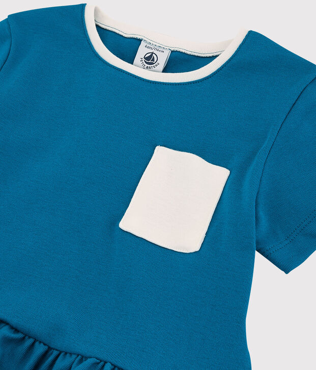 Kurz&auml;rmeliges Kinderkleid aus Baumwolle f&uuml;r M&auml;dchen blau