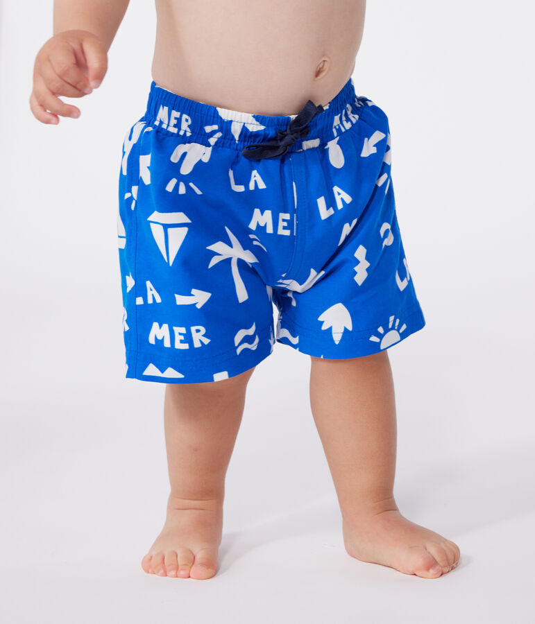 Baby-Badeshorts mit Strandmotiven blau/weiss