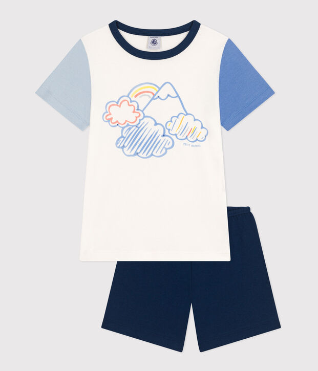 Kurzer, unifarbener Kinderpyjama aus Baumwolle blau/vielfarbig