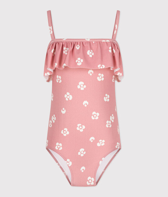 Einteiliger Kinder-Badeanzug mit Blumenmotiv rosa CHARME/weiss MARSHMALLOW