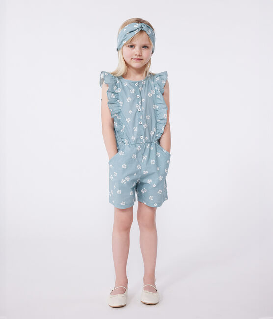 Ärmelloser Kinder-Overall mit Blumenmuster blau PAUL/weiss MARSHMALLOW