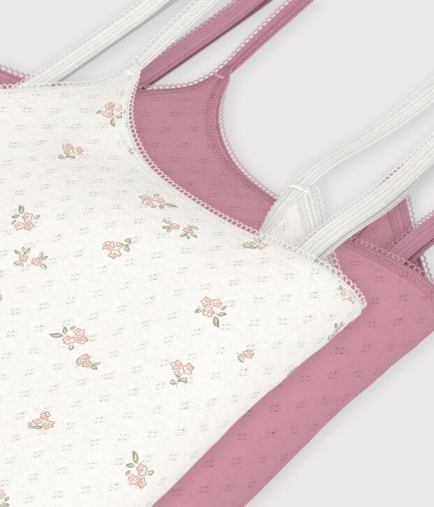 Set Damen Spaghetti-Tops aus Baumwolle mit Blumen-Lochstickerei vielfarbig