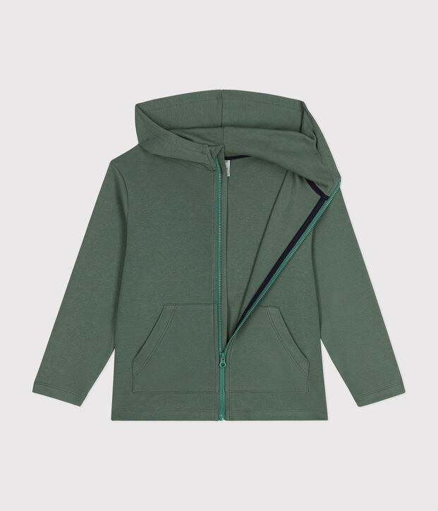 Jungen-Kapuzenshirt mit Rei&szlig;verschluss aus Strickgewebe gr&uuml;n