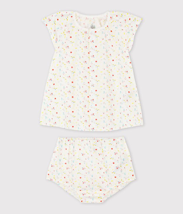 Kurz&auml;rmeliges Baby-Kleid mit Bloomers f&uuml;r M&auml;dchen weiss/vielfarbig