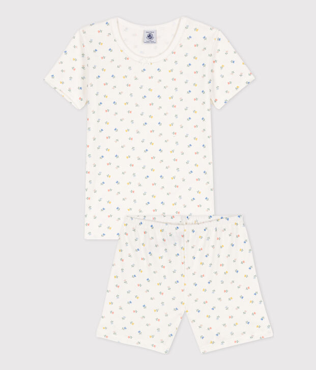 Kinderpyjama aus Baumwolle in eng geschnittener Passform f&uuml;r M&auml;dchen weiss/vielfarbig