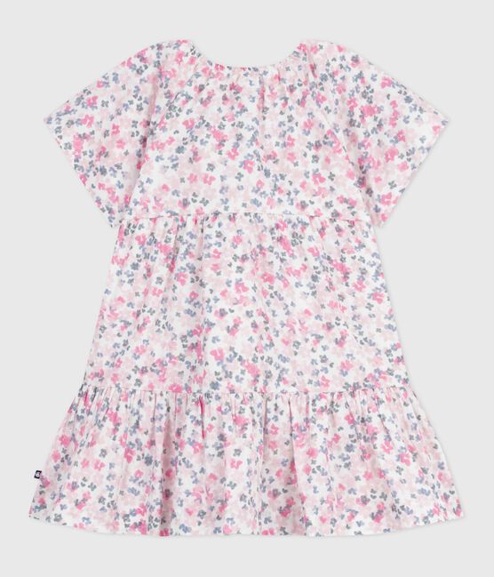 Kurzärmeliges Kinder-Kleid aus bedruckter Baumwolle weiss MARSHMALLOW/weiss MULTICO