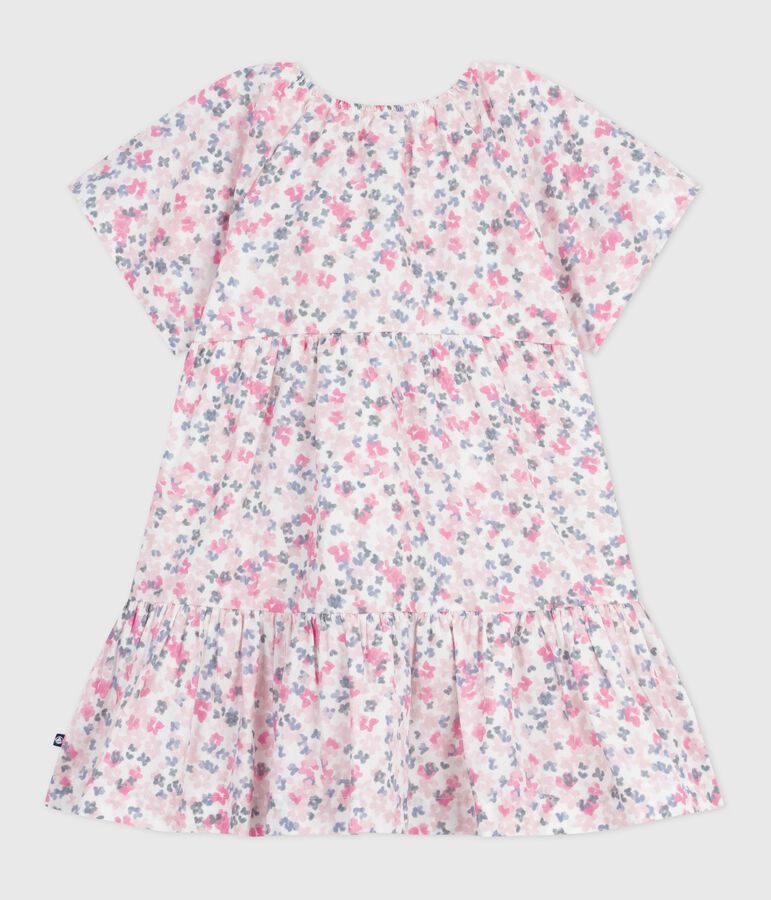 Kurz&auml;rmeliges Kinder-Kleid aus bedruckter Baumwolle weiss/vielfarbig