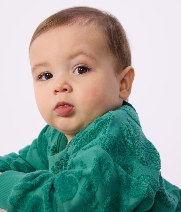 Baby-Kapuzensweatshirt aus Baumwolle mit Palmenmotiv gr&uuml;n