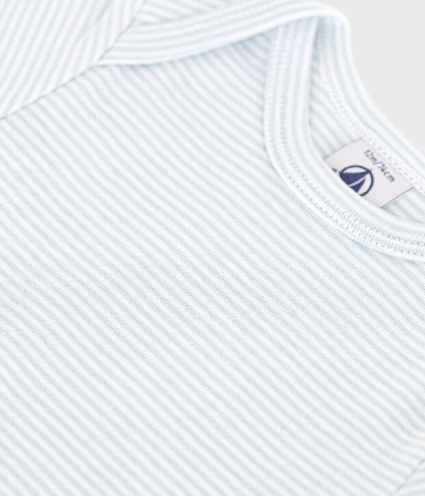 Kurz&auml;rmeliger Baby-Body aus Baumwolle mit Print blau/weiss