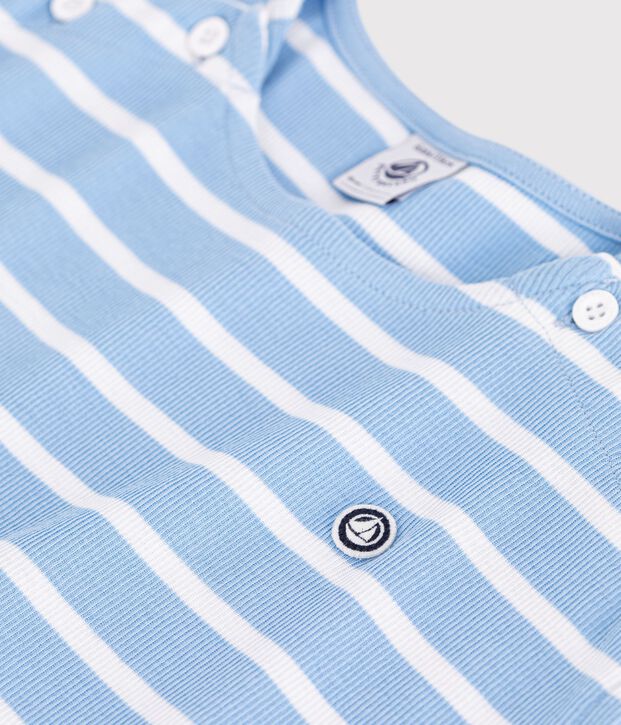 &Auml;rmelloses Kinder-Kleid aus Baumwolle mit Streifen blau/weiss