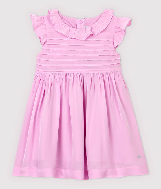 Kurzärmeliges Baby-Kleid aus Crêpe für Mädchen rosa BOHEME