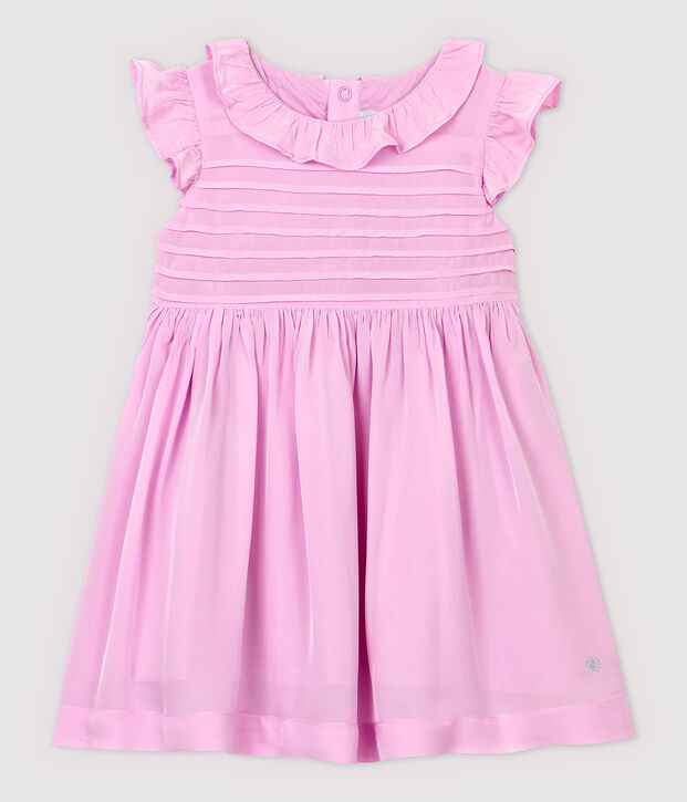Kurz&auml;rmeliges Baby-Kleid aus Cr&ecirc;pe f&uuml;r M&auml;dchen rosa