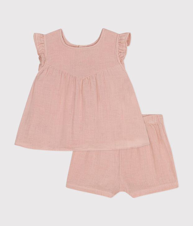 Baby-Set mit Bluse und Shorts aus Musselin-Stoff rosa