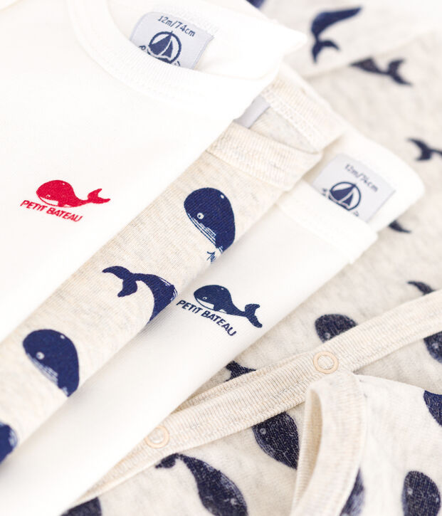 Baby-Geschenkset aus 1 Strampler und 3 Bodys mit Walmotiv vielfarbig