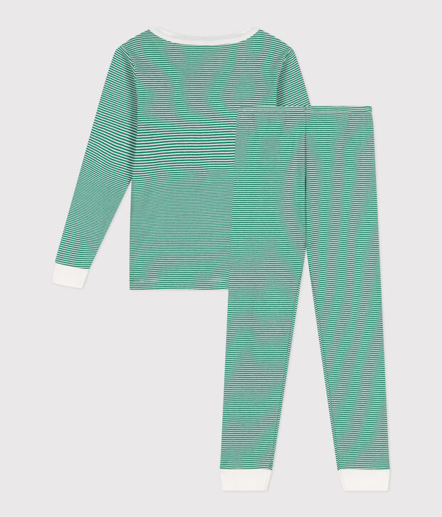 Eng anliegender Kinder-Pyjama aus Baumwolle mit Streifen gr&uuml;n/weiss