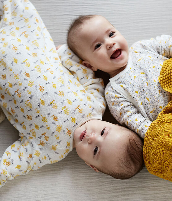Baby-Strampler aus angerautem, extra warmem Bouclé-Frottier für Jungen weiss MARSHMALLOW/weiss MULTICO