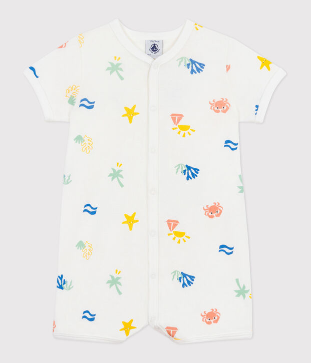 Baby-Kurzoverall aus bedruckter Baumwolle weiss/vielfarbig