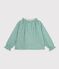 Lang&auml;rmelige Kinder-Bluse aus Baumwolle mit Kragen und Muster gr&uuml;n/weiss