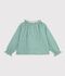 Lang&auml;rmelige Kinder-Bluse aus Baumwolle mit Kragen und Muster gr&uuml;n/weiss