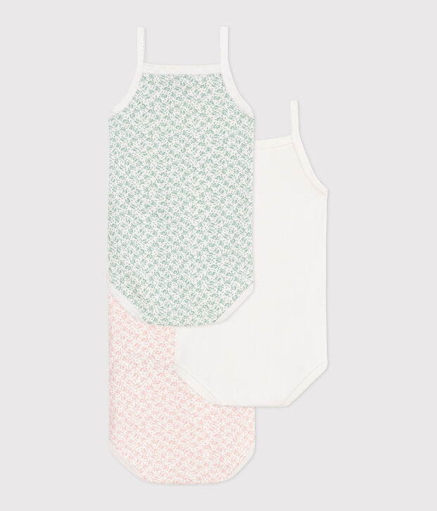 3er-Set Tr&auml;gerstrampler aus Baumwolle mit Blumenmuster vielfarbig