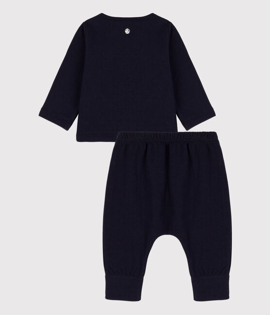Zweiteiliges Baby-Set aus unifarbenem Bio-Doppeljersey blau SMOKING