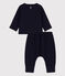 Zweiteiliges Baby-Set aus unifarbenem Bio-Doppeljersey blau SMOKING
